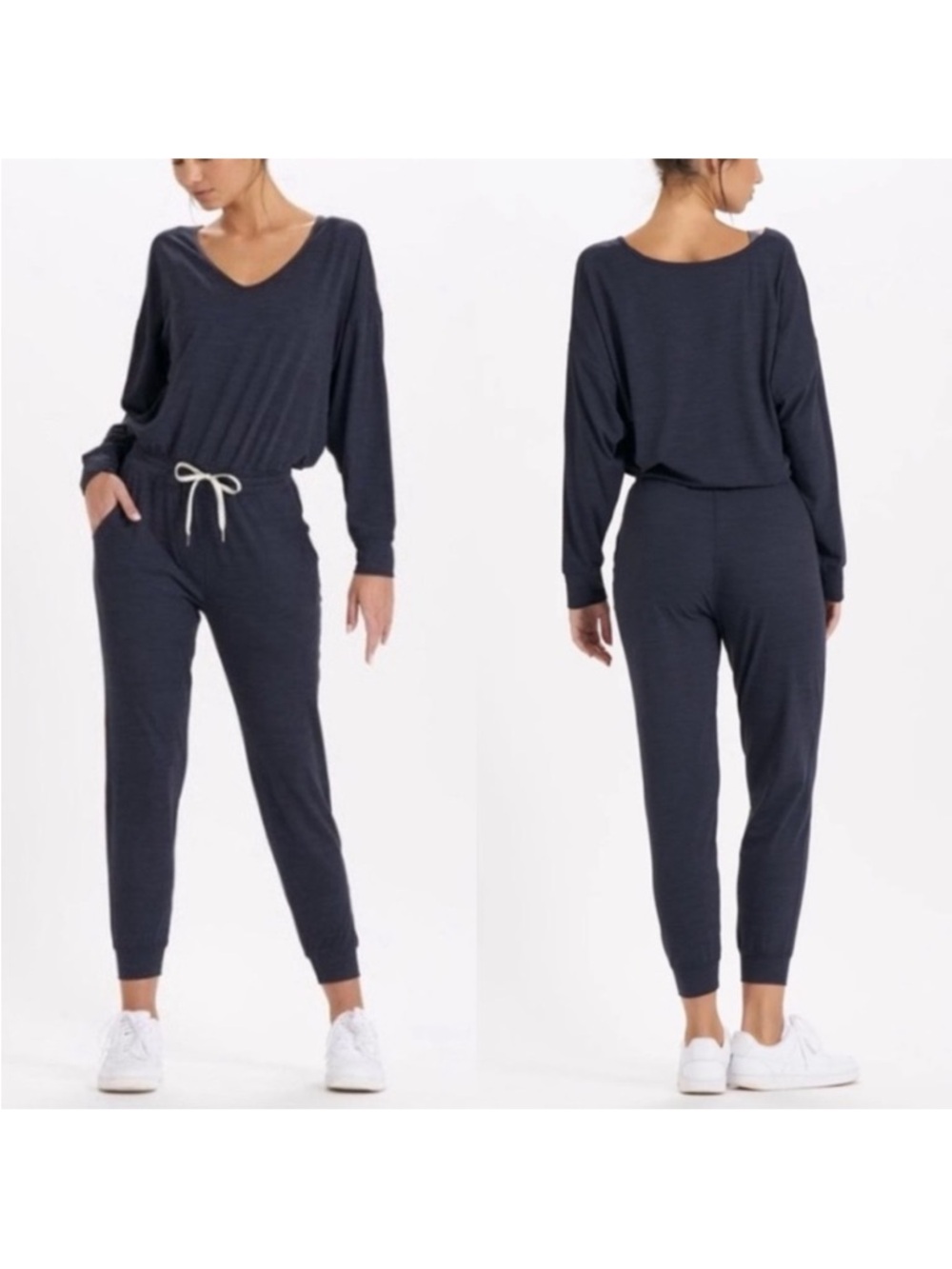 Vuori Long-Sleeved V Neck Jumpsuit in Midnight Heather— Womens Medium